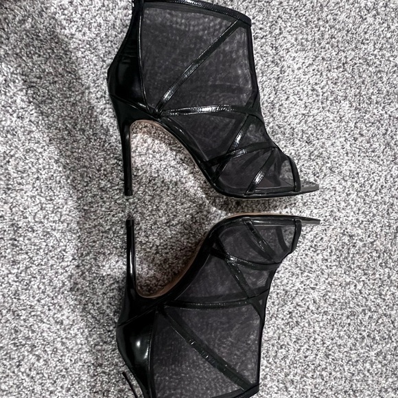 TED BAKER LONDON Taminaa Mesh Leather Peep Toe Heel Booties Black Size US 6.5 - Picture 5 of 11